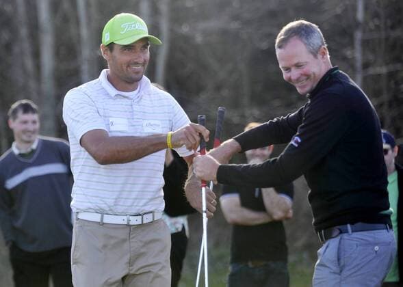 Former Czech decathlon athlete Roman Sebrle (left) and his coach David Carter are seen at Park Golf Club Hradec Kralove, Czech Republic on March 20, 2014. (CTKxPhoto JosefxVostarek) CTKPhotoP201403200704301  JVO 002