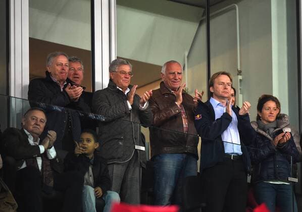 FUSSBALL INTERNATIONAL UEFA EUROPA LEAGUE ACHTELFINALE Rückspiel Saison 2013 2014 Red Bull Salzburg - FC Basel 20.03.2014 ÖFB Präsident Leo Windtner, Robert Trenkwalder, Dietrich Mateschitz (vlnr) vor dem Spiel. 
