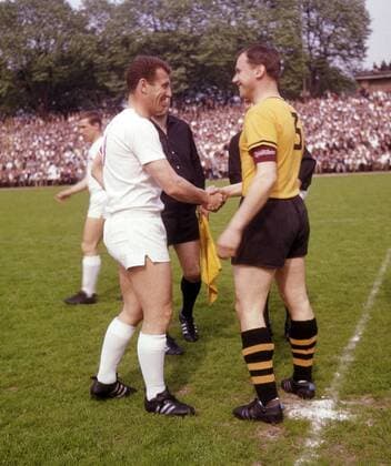 Begrüssung Hans Schäfer (1.FC Köln) und Gerd Cyliax (Borussia Dortmund) 15.5.1965 HM