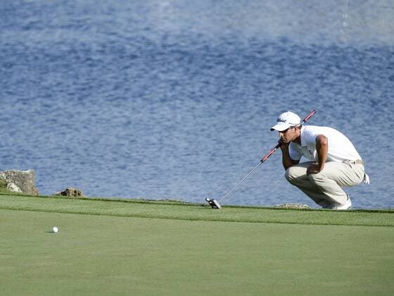 March 22, 2014 - Orlando, FL, U.S: Adam Scott lines up his par putt on the 18th green during third round golf action of the Arnold Palmer Invitational presented by Mastercard held at Arnold Palmer s Bay Hill Club & Lodge in Orlando, FL PGA Golf Herren 2014: Arnold Palmer Invitational MAR 22 - ZUMAcg2