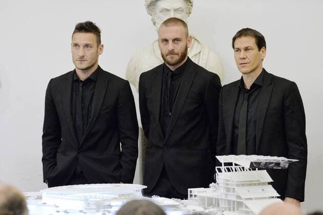 Francesco Totti, Daniele De Rossi, Rudi Garcia. Roma 26-03-2014 Campidoglio, Press Conference to present the new AS Roma stadium project . AntoxBalda