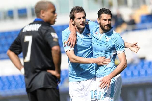Senad Lulic Lazio. Goal celebration. Roma 30-03-2014 Stadio Olimpico. Football Calcio 2013 2014 Serie A. Lazio Rom vs FC Parma AntoniettaxBaldassarre