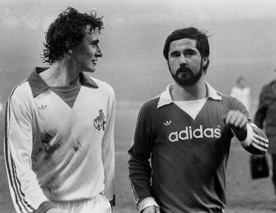 Dieter Müller (1. FC Köln links) und Gerd Müller (FC Bayern München). Aufn. 14.1.1978. HM