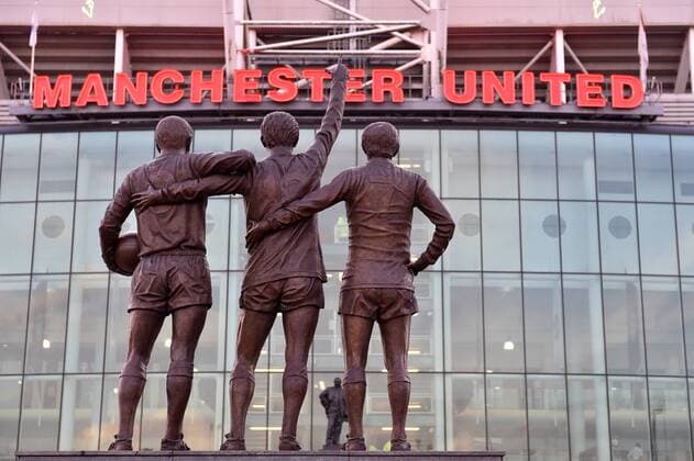 01.04.2014, Fussball Champions League 2013 2014, Viertelfinale, Manchester United, im Stadion Old Trafford in Manchester. Fassade des Stadions Old Trafford. 