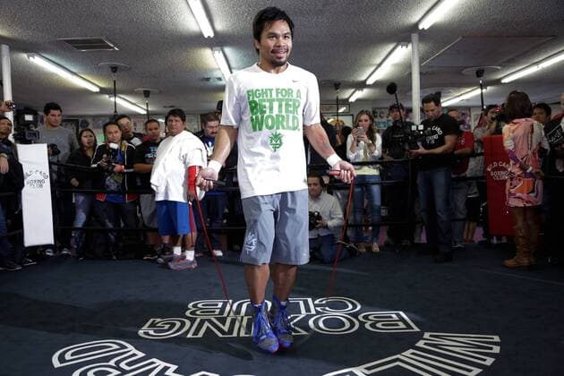 April 2, 2014 - Los Angeles, CA, U.S - Manny Pacman Pacquiao jumps rope at the Wildcard Boxing Gym on April 2, 2014 in Los Angeles, California. WBO Welterweight Title on April 12 at the MGM Grand in Las Vegas. - ZUMAy20
