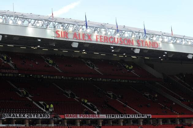 Manchester United (ManU) --- Fussball --- Champions League --- 01.04.2014 Sir Alex Ferguson Stand im Old Trafford Stadion, Stadionansicht, Innenansicht, , Hinterleger, Hintergrund, allgemein