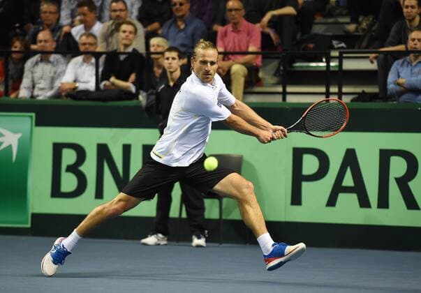 Tennis Daviscup Viertelfinale 2014 Frankreich -Deutschland Palais de Sports Jean Weille Nancy,Frankreich Deutsches Team : Peter Gojowczyk,Deutschland