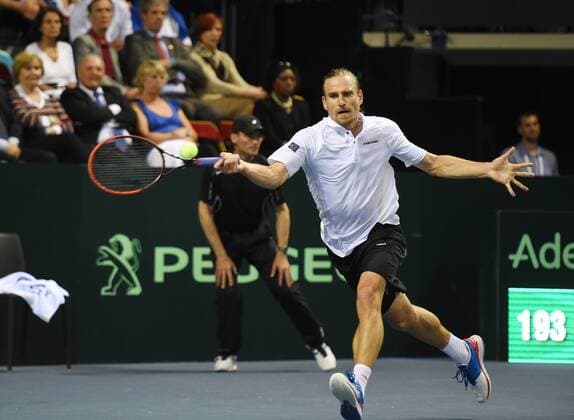 Tennis Daviscup Viertelfinale 2014 Frankreich -Deutschland Palais de Sports Jean Weille Nancy,Frankreich Deutsches Team : Peter Gojowczyk,Deutschland