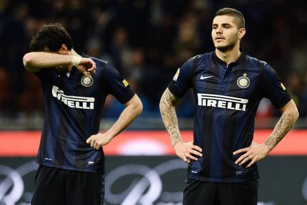 Mailand 05 04 2014 - Serie A Inter Mailand - FC Bologna -- Mauro Icardi, Diego Milito 