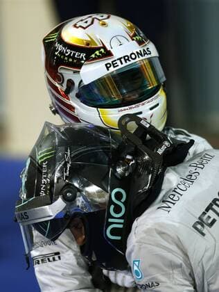 Motorsports: FIA Formula One World Championship 2014, Grand Prix of Bahrain, 44 Lewis Hamilton (GBR, Mercedes AMG Petronas F1 Team), 6 Nico Rosberg (GER, Mercedes AMG Petronas F1 Team), xHOCHxZWEIx