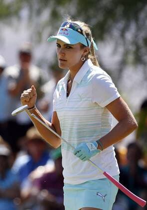 April 06, 2013: Lexi Thompson reacts to making birdie on the first hole during the final round of the Kraft Nabisco Championship at Mission Hills Country Club in Rancho Mirage, California. LPGA Golf Damen 2014: Kraft Nabisco Championship APR 06 - ZUMAcb8