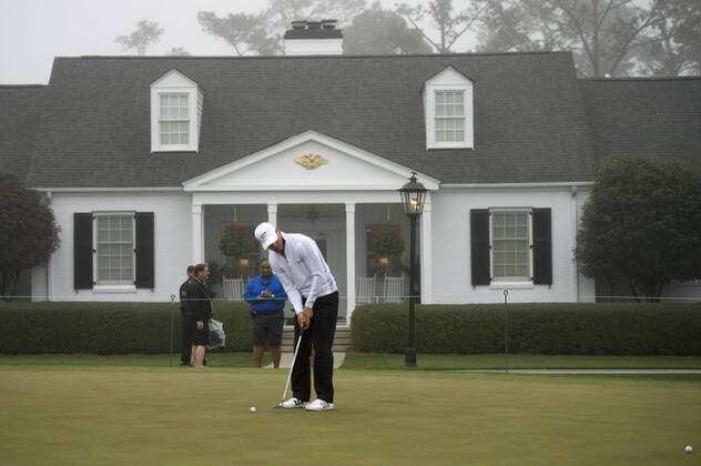 Martin Kaymer putts on the practice green during a practice round prior to the Masters golf tournament at Augusta National Golf Club in Augusta, George, April 7, 2014.  AUG20140407319