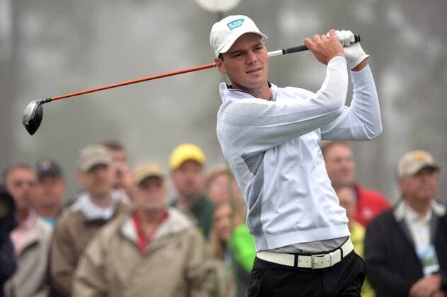 Martin Kaymer watches his drive off of the first tee during a practice round prior to the Masters golf tournament at Augusta National Golf Club in Augusta, George, April 7, 2014.  AUG20140407325
