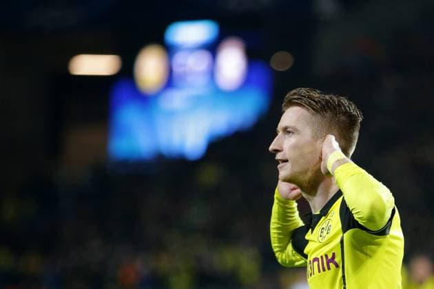 08.04.2014, xgsx, Fussball Champions League, Borussia Dortmund - Real Madrid, v.l. Marco Reus (BVB Borussia Dortmund - 11) bejubelt sein Tor zum 2-0