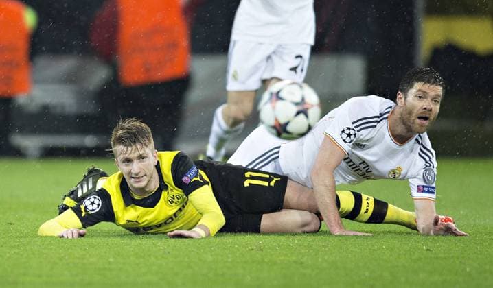 Dortmund, 08.04.2014, Signal-Iduna-Park Marco Reus (BvB), Xabi Alonso (Madrid) Borussia Dortmund - Real Madrid