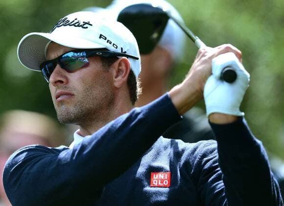 April 8, 2014 - Augusta, GA, USA - Defending champion Adam Scott watches his drive from the 17th tee box during his practice round at Augusta National Golf Club on Tuesday, April 8, 2014, in Augusta, Ga. PGA - ZUMAm67