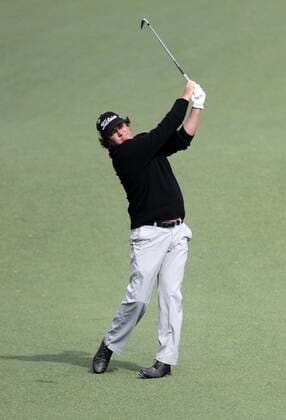 April 8, 2014 - Augusta, GA, USA - Jason Duffner hits his approach shot on No. 9 during a practice round at Augusta National Golf Club on Tuesday, April 8, 2014, in Augusta, Ga. PGA - ZUMAm67