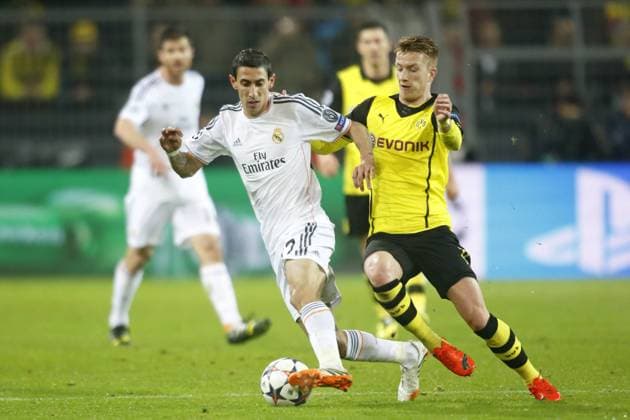 Champions League quarter-final Viertelfinale 2014 2.Spiel Borussia Dortmund vs. Real Madrid 2:0 HIER Angel Di Maria ( Real Madrid ) + Marco Reus ( Borussia Dortmund )