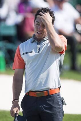 Rory McIlroy finishes his round on the 18th green during the first round of the 2014 Masters Tournament at Augusta National Golf Club in Augusta, Georgia, April 10, 2014.  AUG20140410357