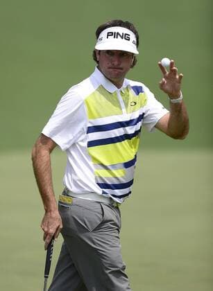 April 11, 2014 - Augusta, GA, USA - Bubba Watson acknowledges the applause along the 10th green in the second round at the Masters Tournament in August, Ga., on Friday, April 11, 2014. Masters Tournament - ZUMAm67