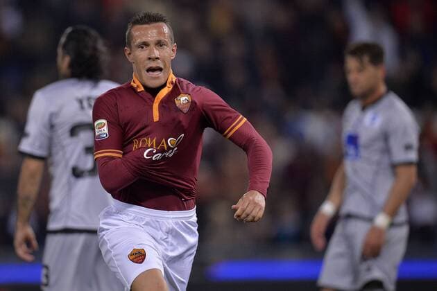 Rodrigo Taddei Roma 1-0 Goal celebration Roma 12-04-2014 Stadio Olimpico - Football Calcio 2013 2014 Serie A, AS Rom - Atalanta Bergama andreaxstaccioli