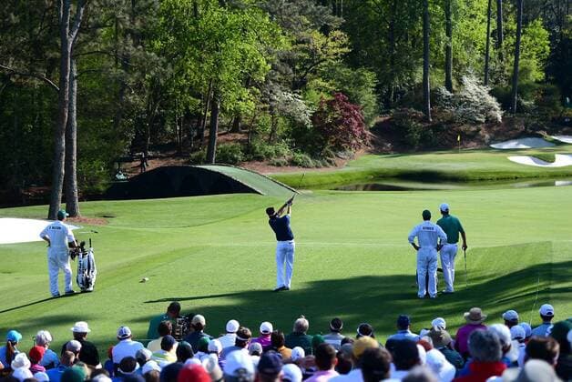 April 12, 2014 - Augusta, GA, USA - Bubba Watson watches his drive from the 12th tee during the third round at the Masters Tournament in Augusta, Ga., Saturday, April 12, 2014. Masters Tournament - ZUMAm67