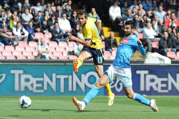 Senad Lulic Lazio 0-1 Goal celebration Napoli 13-04-2014 Stadio San Paolo - Football Calcio 2013 2014 Serie A, SSC Napoli - Lazio Roma , andreaxstaccioli