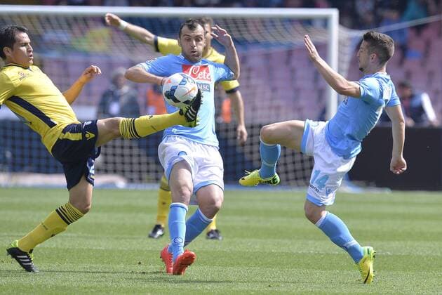 Cristian Ledesma Lazio, Goran Pandev, Dries Mertens Napoli Napoli 13-04-2014 Stadio San Paolo - Football Calcio 2013 2014 Serie A, SSC Napoli - Lazio Roma , andreaxstaccioli
