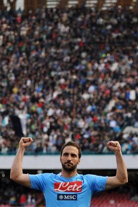 Gonzalo Higuain Napoli . Goal celebration Napoli 13-04-2014 Stadio San Paolo - Football Calcio 2013 2014 Serie A, SSC Napoli - Lazio Roma, andreaxstaccioli