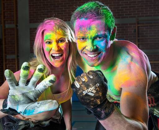Natalie Geisenberger und Felix Loch, Rodel-Olympiasieger, Holi Farben, privat, Berchtesgaden, 23.12. 2013