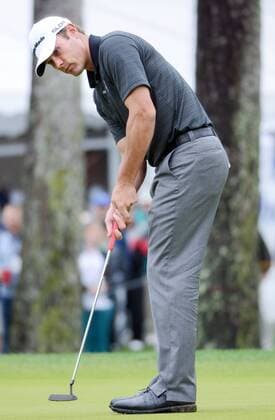 April 19, 2014 - Hilton Head Island, SC, USA - Wes Roach watches his putt on the ninth green during the rain-delayed conclusion of the second round of the RBC Heritage Presented by Boeing at Harbour Town Golf Links in Sea Pines on Hilton Head Island, S.C., Saturday, April 19, 2014. RBC Heritage third round - ZUMAm67
