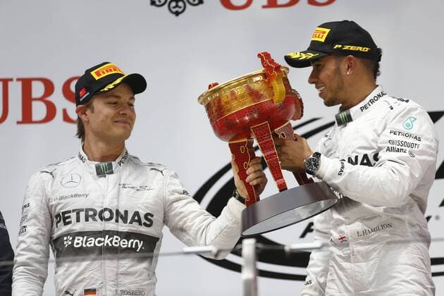 Motorsports: FIA Formula One World Championship 2014, Grand Prix of China, 6 Nico Rosberg (GER, Mercedes AMG Petronas F1 Team), 44 winner Lewis Hamilton (GBR, Mercedes AMG Petronas F1 Team), xHOCHxZWEIx