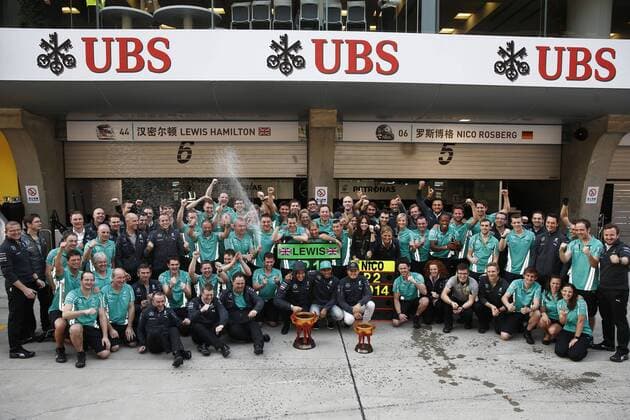 Motorsports: FIA Formula One World Championship 2014, Grand Prix of China, 44 winner Lewis Hamilton (GBR, Mercedes AMG Petronas F1 Team), 6 Nico Rosberg (GER, Mercedes AMG Petronas F1 Team), xHOCHxZWEIx
