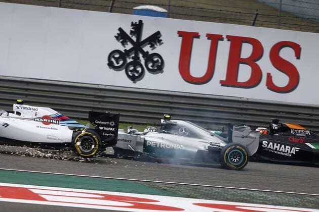 Motorsports: FIA Formula One World Championship 2014, Grand Prix of China, 77 Valtteri Bottas (FIN, Williams Martini Racing), 6 Nico Rosberg (GER, Mercedes AMG Petronas F1 Team), xHOCHxZWEIx