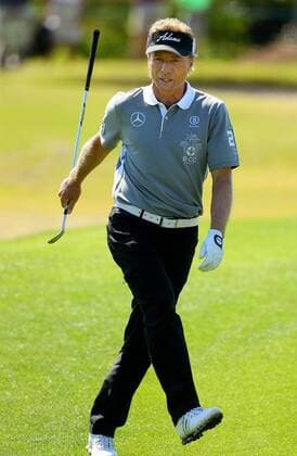 April 20, 2014 - Duluth, GA, USA - Bernhard Langer, of Germany, kicks his foot reacting as he just misses chipping in for an eagle on the 10th hole during the final round of the Greater Gwinnett Championship at TPC Sugarloaf in Duluth, Ga., Sunday, April 20, 2014. Greater Gwinnett Championship - ZUMAm67