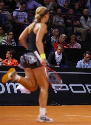 Sabine LISICKI, GER , Trainerin Martina HINGIS, Mutter Elisabeth und Vater Richard, Freund Moderator Oliver POCHER Turnier WTA Tennis Damen Damen Tennis Grand Prix Porsche in Stuttgart , 23.04.2014