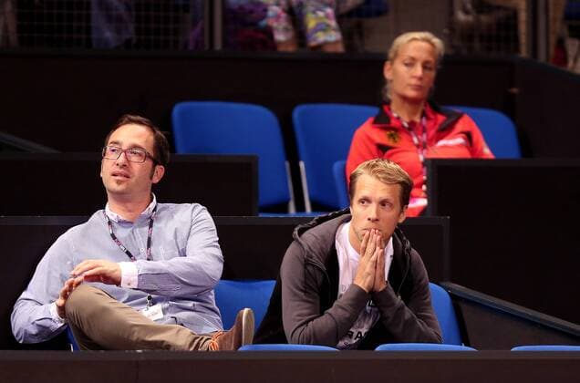 Stuttgart Tennis 37. Porsche Tennis Grand Prix 2014, rechts Comedian Oliver Pocher (Freund von Sabine Lisicki), hinten Teamchefin Barbara Rittner (GER)