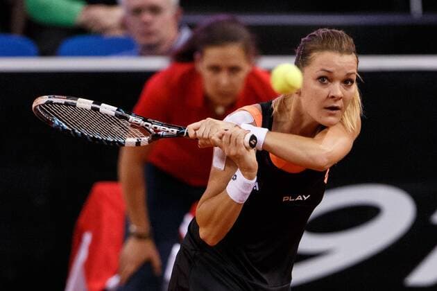 Agnieszka Radwanska (POL) spielt eine Rueckhand Tennis, WTA, Porsche Tennis Grand Prix, 24.04.2014, EP_ANS