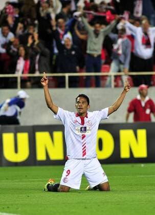 First leg of 1 2 Europa League match between Sevilla and Valencia. In this picture, Carlos Bacca celebrates his goal. xKIKOxHURTADOx 