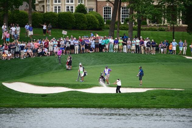 May 1, 2014 - Charlotte, NC, USA - Phil Mickelson hits from a bunker on the 14th hole during the first day of competition at the Wells Fargo Championship at the Quail Hollow Club in Charlotte, N.C., Thursday, May 1, 2014. Wells Fargo Championship - ZUMAm67