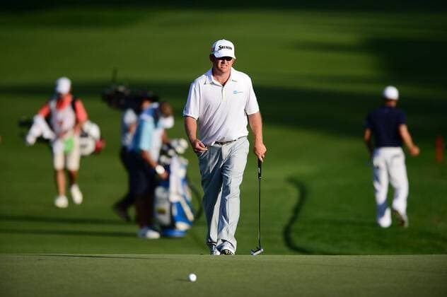 May 2, 2014 - Charlotte, NC, USA - J.B. Holmes approaches his ball on the 18th green during the second round of the Wells Fargo Championship at Quail Hollow Club in Charlotte, N.C., Friday, May 2, 2014. Wells Fargo Championship - ZUMAm67