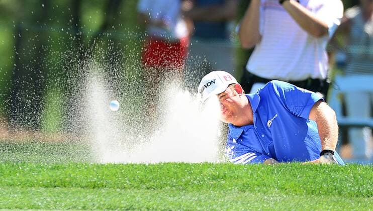 May 3, 2014 - Charlotte, NC, USA - J.B. Holmes hits out of the sand on the 9th hole during the third round of the Wells Fargo Championship at Quail Hollow Club in Charlotte, N.C., on Saturday, May 3, 2014. Wells Fargo Championship, Round 3 - ZUMAm67