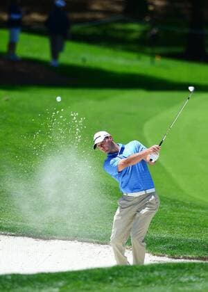 May 3, 2014 - Charlotte, NC, USA - Shawn Stefani hits out of the sand at the 5th green during the third round of the Wells Fargo Championship at Quail Hollow Club in Charlotte, N.C., on Saturday, May 3, 2014. Wells Fargo Championship, Round 3 - ZUMAm67