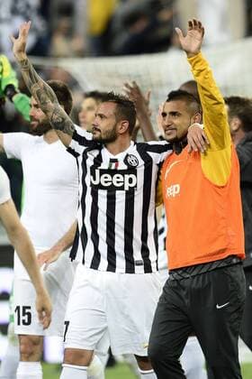 Db Torino 05 05 2014 - serie A Juventus Turin - Atalanta Bergamo foto DanielexBuffa Image Sport nella foto: Simone Pepe-Arturo Vidal 