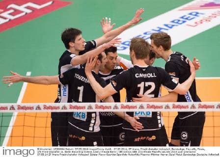07.05.2014, ZF Arena, Friedrichshafen Volleyball, Bundesliga, Play-offs, Finale, VfB Friedrichshafen vs. Berlin Recycling Volleys Jubel Freude Berlin BR Volleys