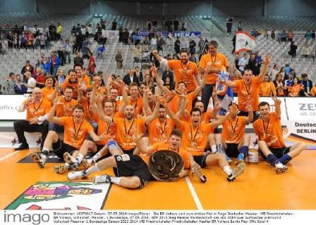 Die BR Volleys sind zum dritten Mal in Folge Deutscher Meister. VfB Friedrichshafen - BR Volleys, Volleyball, Männer, 1.Bundesliga, 07.05.2014,