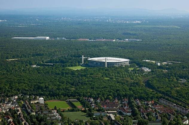 05.05.2014, xovx, Fussball 1.Bundesliga, Eintracht Frankfurt Stadion, Luftbildaufnahme, Panorma, Blick auf die Commerzbank-Arena im Frankfurter Stadtwald,