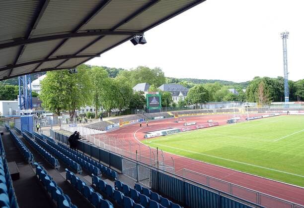 Fußball, Stadiongeschichte Eintracht Trier 09.05.2014, xjhx, Fussball, Regionalliga Südwest, Moselstadion Trier, Eintracht Trier v.l. Innenansicht Gästefans, Block, , Trier, Sitzplatze, Stehplätze