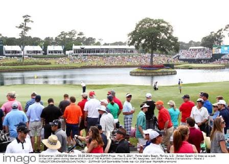 May 9, 2014 - Ponte Vedra Beach, Florida, U.S - Jordan Spieth (L) lines up a putt on the 16th green during the second round of THE PLAYERS Championship at TPC Sawgrass. Golf 2014 - Players Championship - Round 2 - ZUMAw10