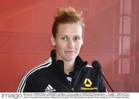 Simone Laudehr (1. FFC Frankfurt) Pressekonferenz --- Fussball --- DFB Pokal Finale der Damen --- 14.05.2014 EP_JSE